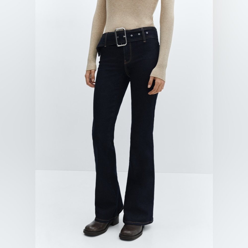 MANGO BELTED FLARE JEANS